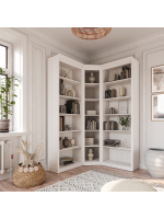 Kit com 3 estantes para canto em Madeira Maciça com 3 peças– Na cor branco lavado | Coleção Biblioteca